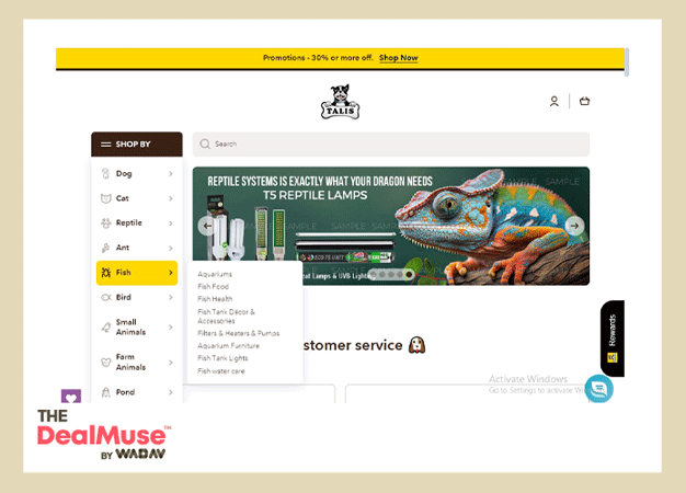 To easily select pet products, use the search box with animal names on the left side of the page.