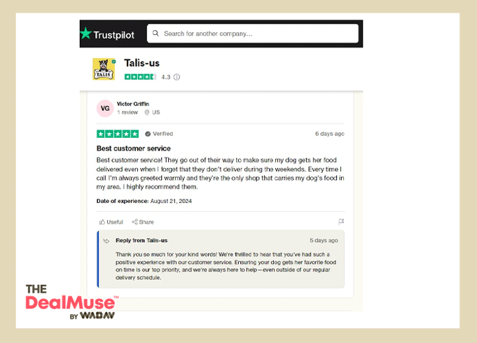 Customer reviews about Talis Food.