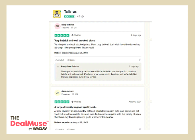 Customer reviews about Talis Food. 