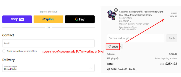 A screenshot of Diyoj checkout page showing a working coupon code