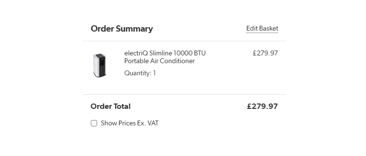 A screenshot of aircon direct uk checkout page showing a working coupon code 