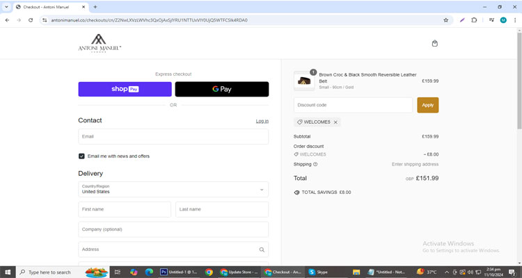 A screenshot of Antoni Manuel Uk checkout page of working coupon code 