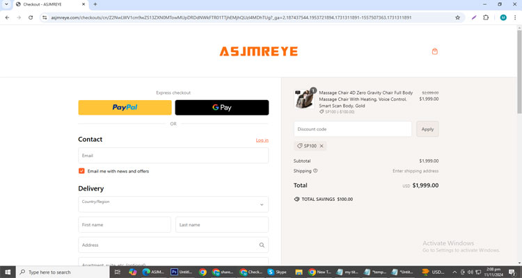 A screenshot of Asjmreye checkout page of working coupon code 