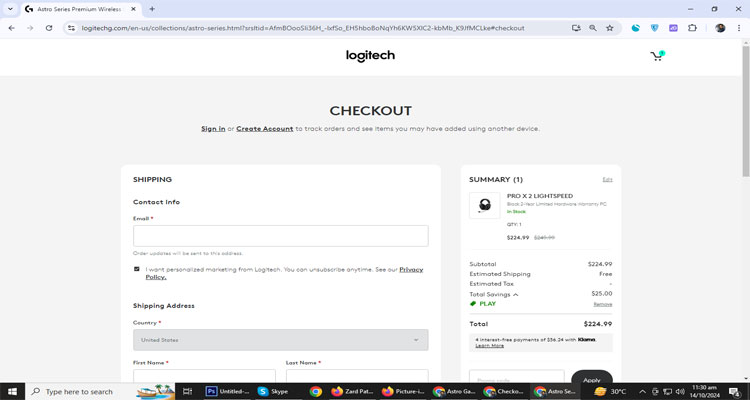 A screenshot of Astro Gaming checkout page of working coupon code