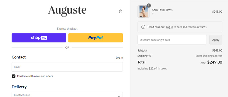 A screenshot of auguste the label checkout page showing a working coupon code