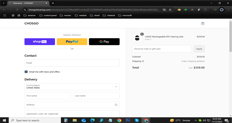 A screenshot of the chosgo hearing checkout page with a working discount code