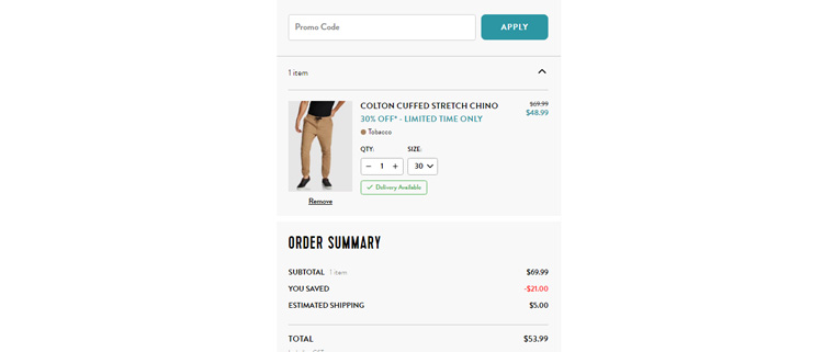 A screenshot of connor checkout page showing a working coupon code 