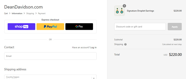 A screenshot of dean davidson checkout page showing a working coupon code 