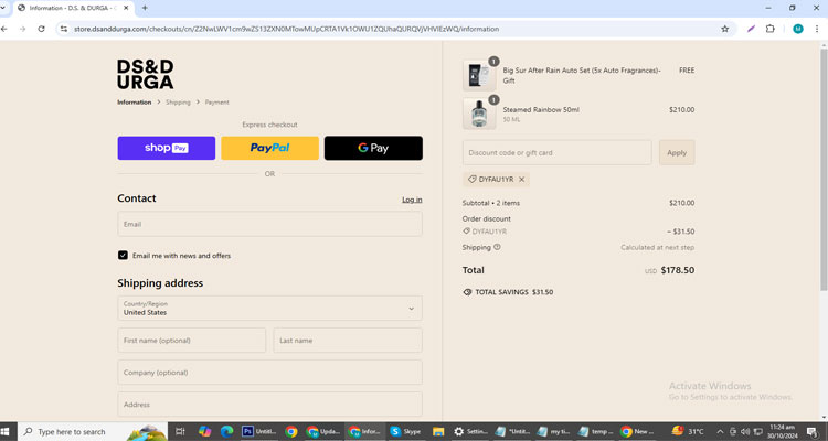  A screenshot of Ds & Durga checkout page of working coupon code