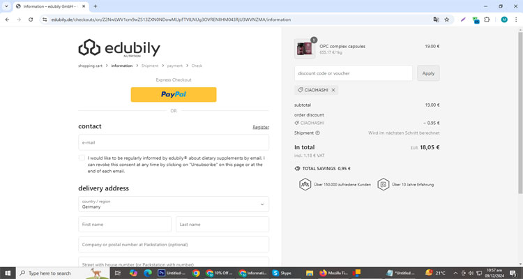 A screenshot of Edubily checkout page of working coupon code 