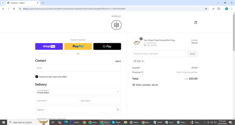 A screenshot of Eklexic checkout page of working coupon code 