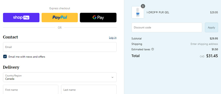 A screenshot of eye drop shop ca checkout page showing a working coupon code