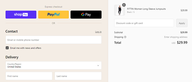 A screenshot of fittin checkout page showing a working coupon code 