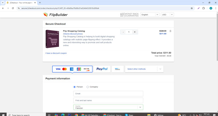 A screenshot of Flipbuilder checkout page of working coupon code