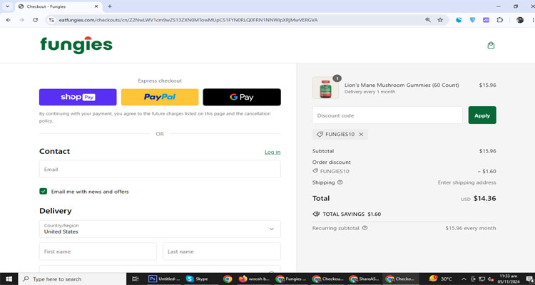 A screenshot of Fungies checkout page of working coupon code 