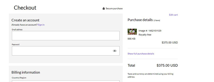 A screenshot of getty images checkout page showing a working coupon code