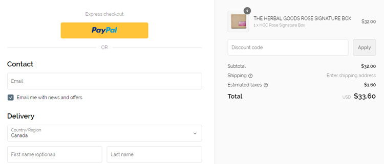 A screenshot of herbal goods canada checkout page showing a working coupon code 