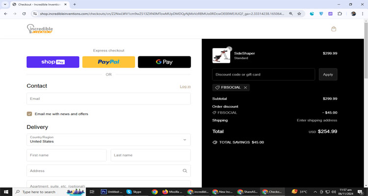 A screenshot of Incredible inventions checkout page of working coupon code 