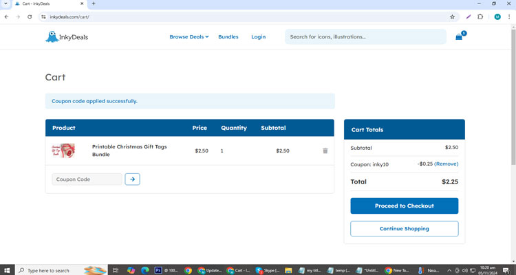  A screenshot of Inkydeals checkout page of working coupon code 