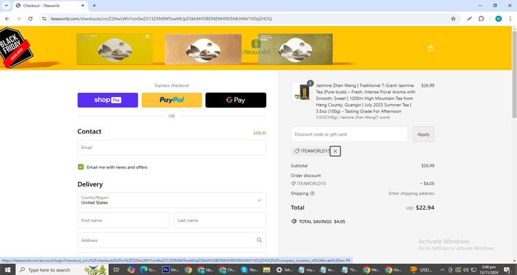 A screenshot of Iteaworld checkout page of working coupon code  