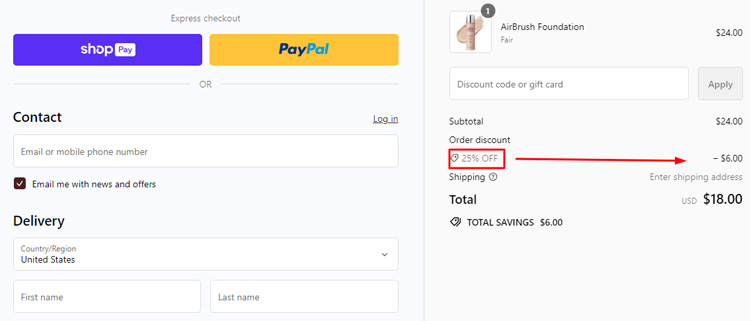 A screenshot of jerome alexander's checkout page showing a working coupon code