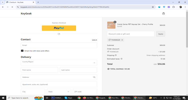 A screenshot of Keygeak checkout page of working coupon code