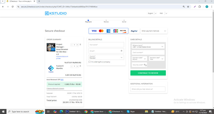 A screenshot of Kstudio checkout page of working coupon code 