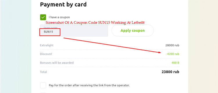 A screenshot of letbefit's checkout page showing a working coupon code