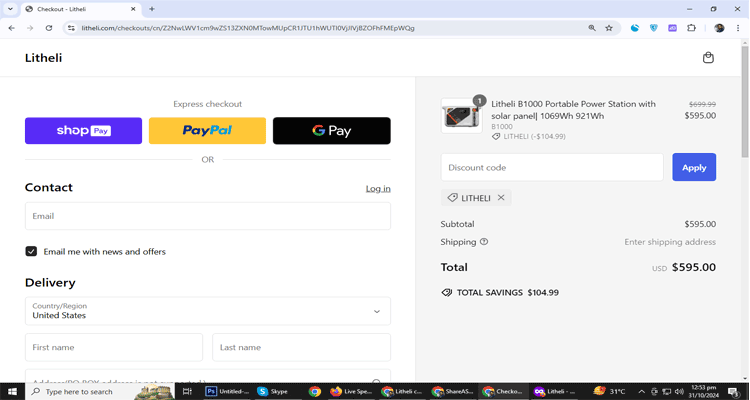 A screenshot of Litheli checkout page of working coupon code 