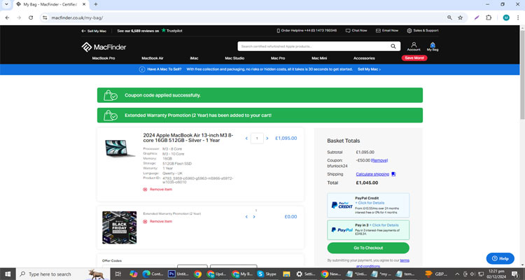 A screenshot of Macfinder Uk checkout page of working coupon code 