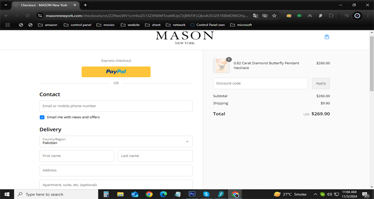 A screenshot of the masonnewyork checkout page with a working discount code