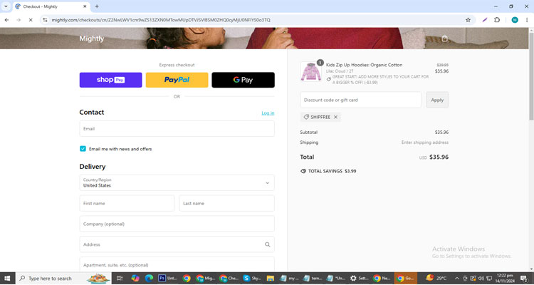 A screenshot of Mightly checkout page of working coupon code