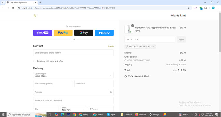 A screenshot of Mighty Mint checkout page of working coupon code 