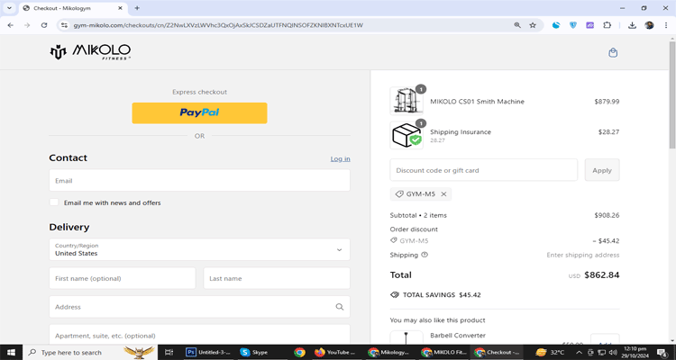 A screenshot of Mikolo checkout page of working coupon code 