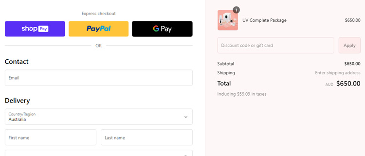 A screenshot of minbie au checkout page showing a working coupon code