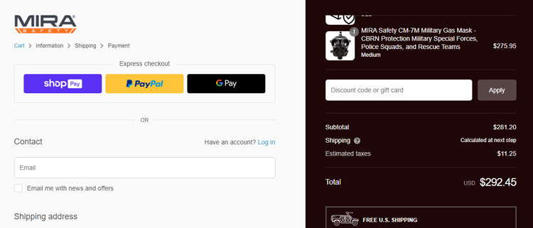 A screenshot of mira safety checkout page showing a working coupon code