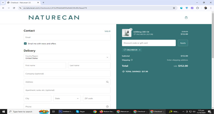 A screenshot of Naturecan checkout page of working coupon code