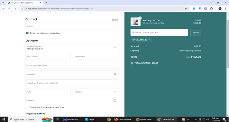 A screenshot of naturecan-hk checkout page of working coupon code
