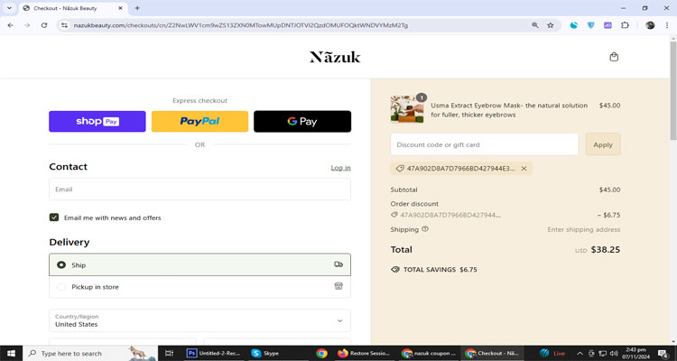 A screenshot of nazuk checkout page of working coupon code 