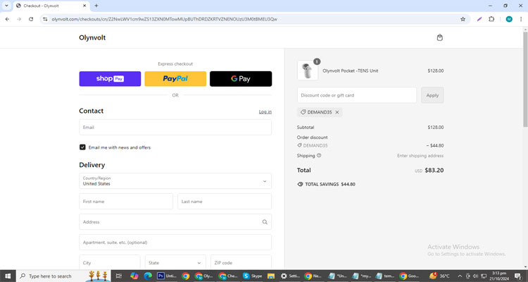  A screenshot of Olynvolt checkout page of working coupon code 