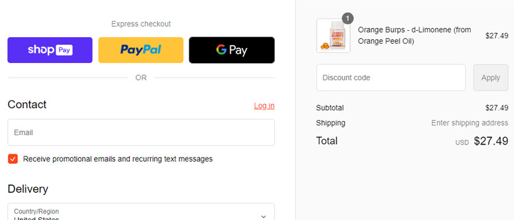 A screenshot of orange burps checkout page showing a working coupon code 