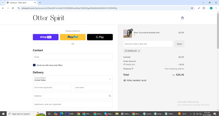 A screenshot of Otter Spirit checkout page of working coupon code 