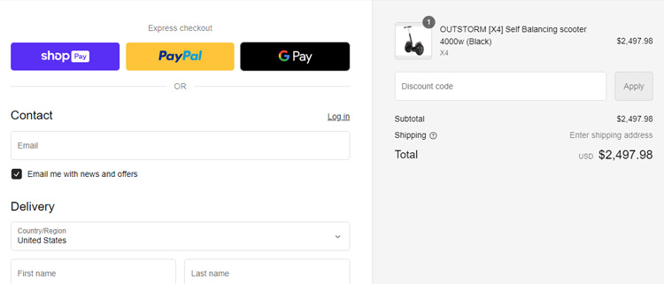 A screenshot of outstorm checkout page showing a working coupon code 