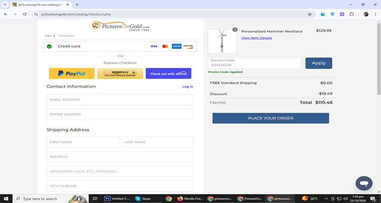 A screenshot of Pictures on gold checkout page of working coupon code