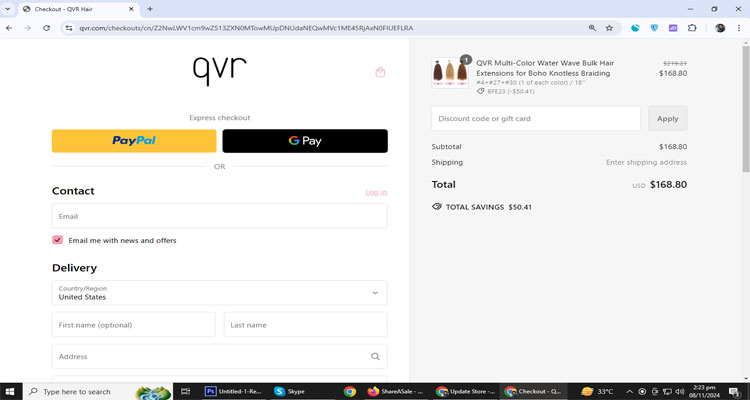 A screenshot of Qvr checkout page of working coupon code 