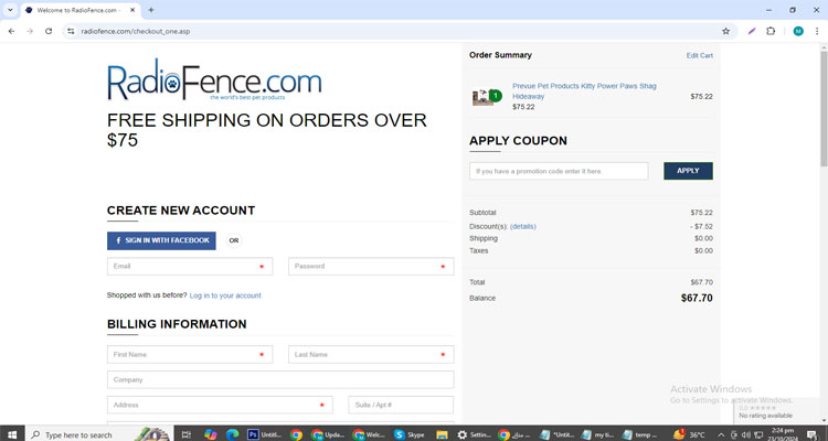  A screenshot of Radio Fence checkout page of working coupon code