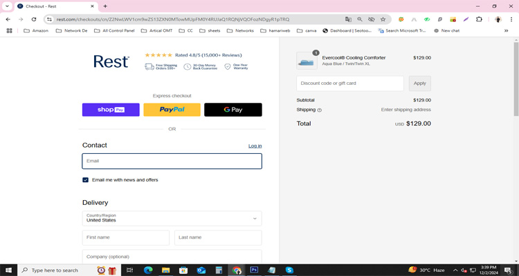 A screenshot of rest checkout page with a working discount code