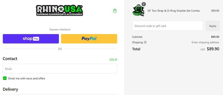 A screenshot of rhino usa checkout page showing a working coupon code