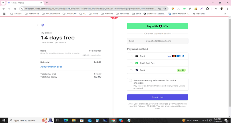 A screenshot of simple phones checkout page with a working discount code