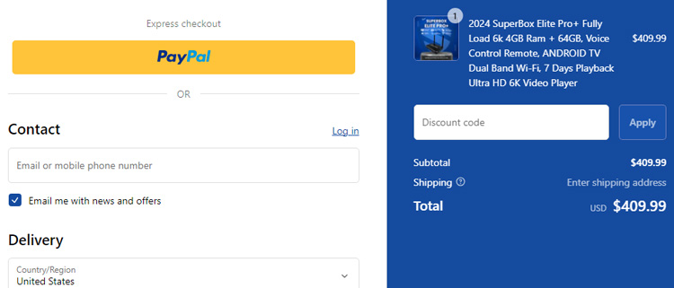 A screenshot of superbox elite checkout page showing a working coupon code 